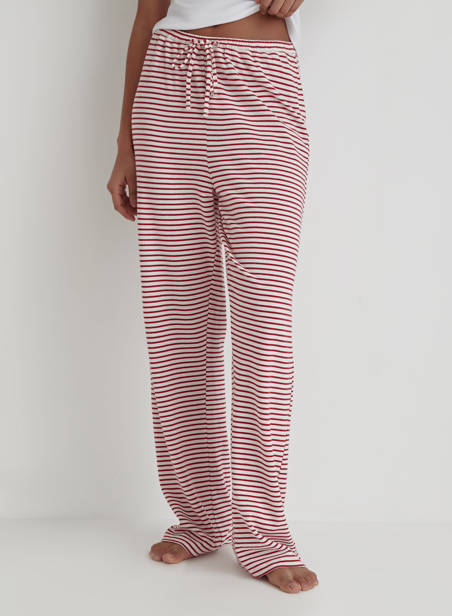 Red And White Striped Jersey Pyjama Trouser